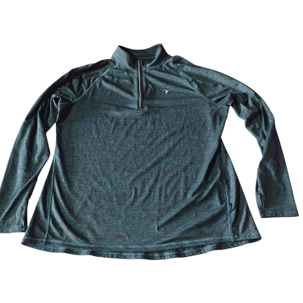 Dark Green Quarter-Zip Pullover Workout Shirt Semi-fitted XXL